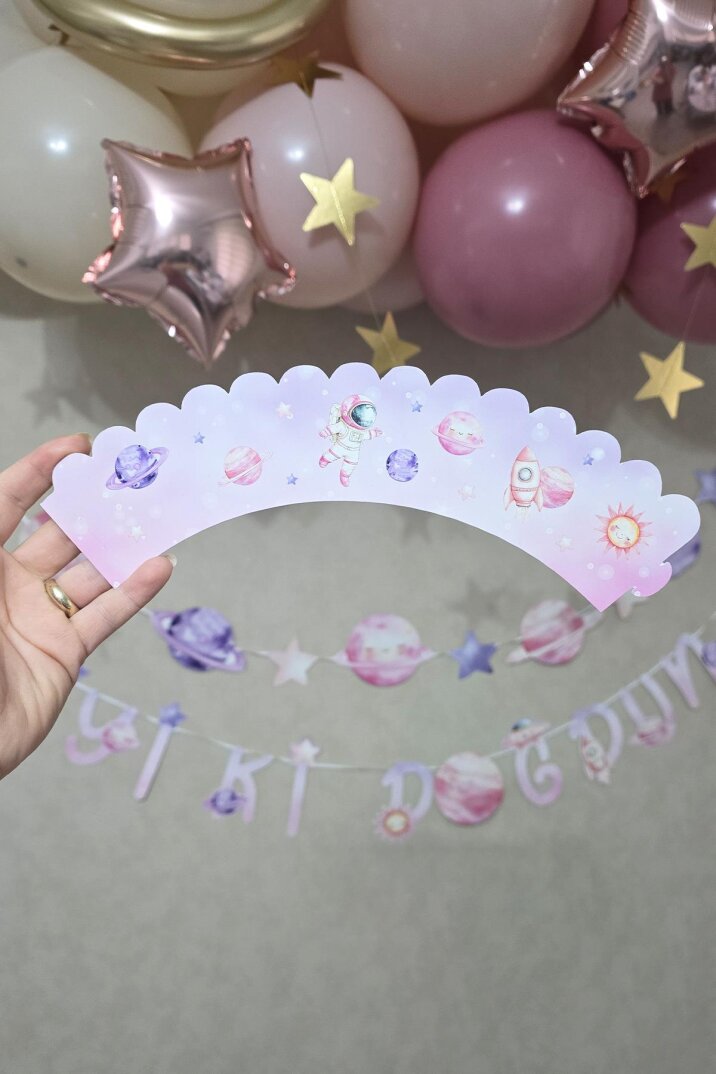 PEMBE Uzay Konsept Cupcake Sargısı 10'lu Pembe Uzay Kız Tema - 1