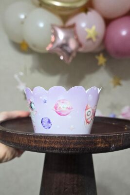 PEMBE Uzay Konsept Cupcake Sargısı 10'lu Pembe Uzay Kız Tema - 2