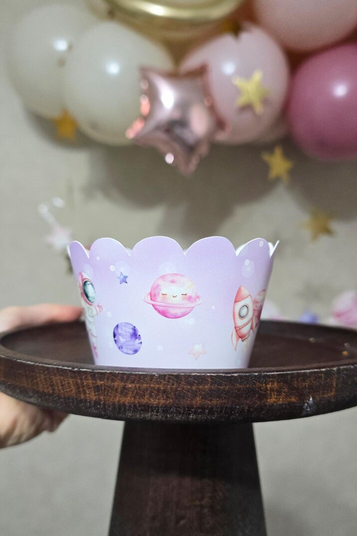 PEMBE Uzay Konsept Cupcake Sargısı 10'lu Pembe Uzay Kız Tema - 2