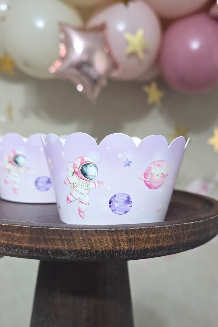 PEMBE Uzay Konsept Cupcake Sargısı 10'lu Pembe Uzay Kız Tema - 3