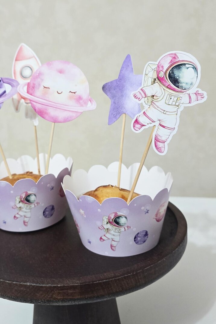 PEMBE Uzay Konsept Cupcake Sargısı 10'lu Pembe Uzay Kız Tema - 4