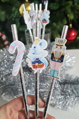 Pembe Yılbaşı Kurşun Asker Baston Şeker Süslü Pipetler 10lu Pipet Paketi - 2