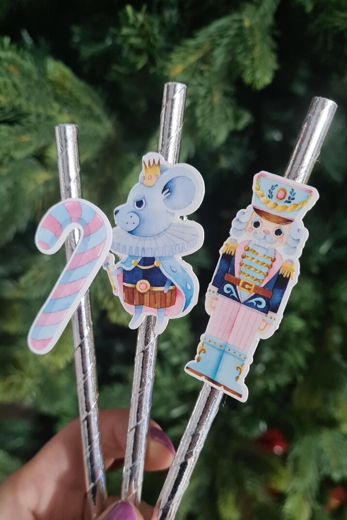 Pembe Yılbaşı Kurşun Asker Baston Şeker Süslü Pipetler 10lu Pipet Paketi - 3
