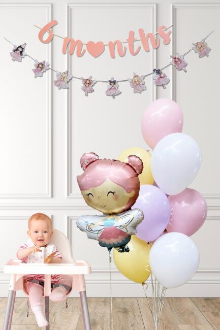 Peri Kızı Tema 6 Aylık Yarım Yaş Partisi Balon Zinciri Seti 6 Months Bannerlı - 1
