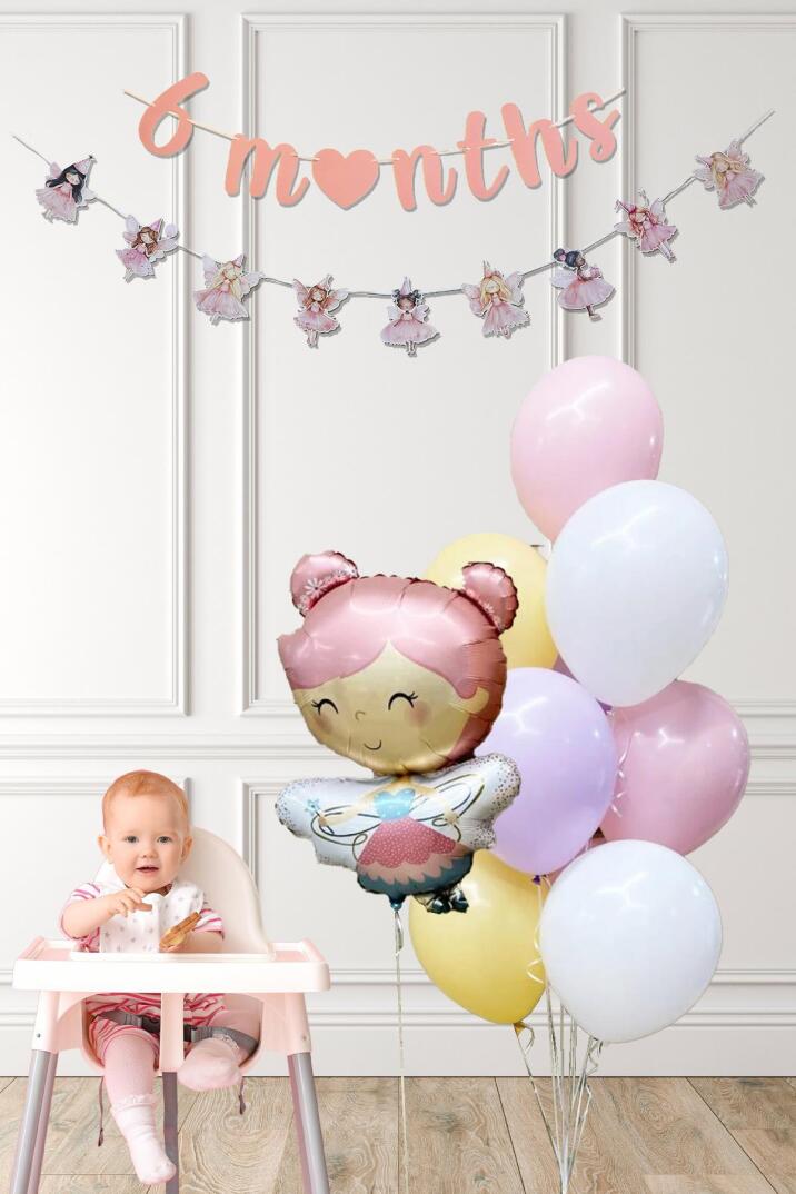 Peri Kızı Tema 6 Aylık Yarım Yaş Partisi Balon Zinciri Seti 6 Months Bannerlı - 1