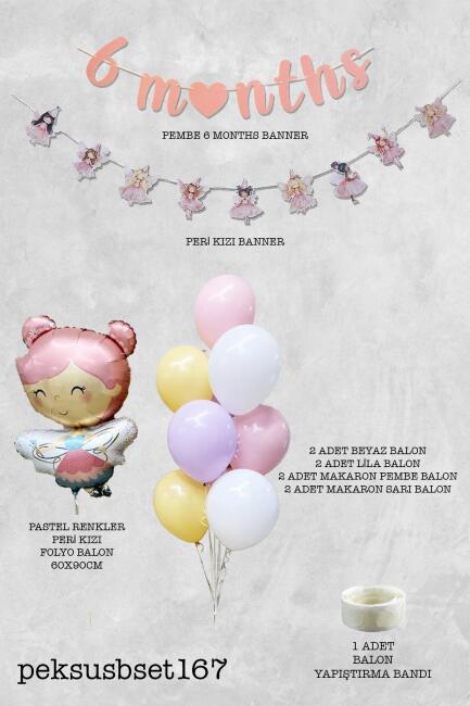 Peri Kızı Tema 6 Aylık Yarım Yaş Partisi Balon Zinciri Seti 6 Months Bannerlı - 2