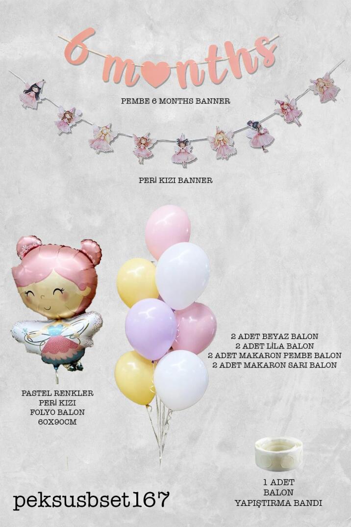 Peri Kızı Tema 6 Aylık Yarım Yaş Partisi Balon Zinciri Seti 6 Months Bannerlı - 2