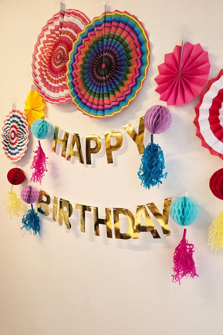 Petekli Püsküllü Gold Happy Birthday Banner Süs ve Retro Yelpaze Duvar Süsleri Seti Doğum Günü Duvar Süsü - 2