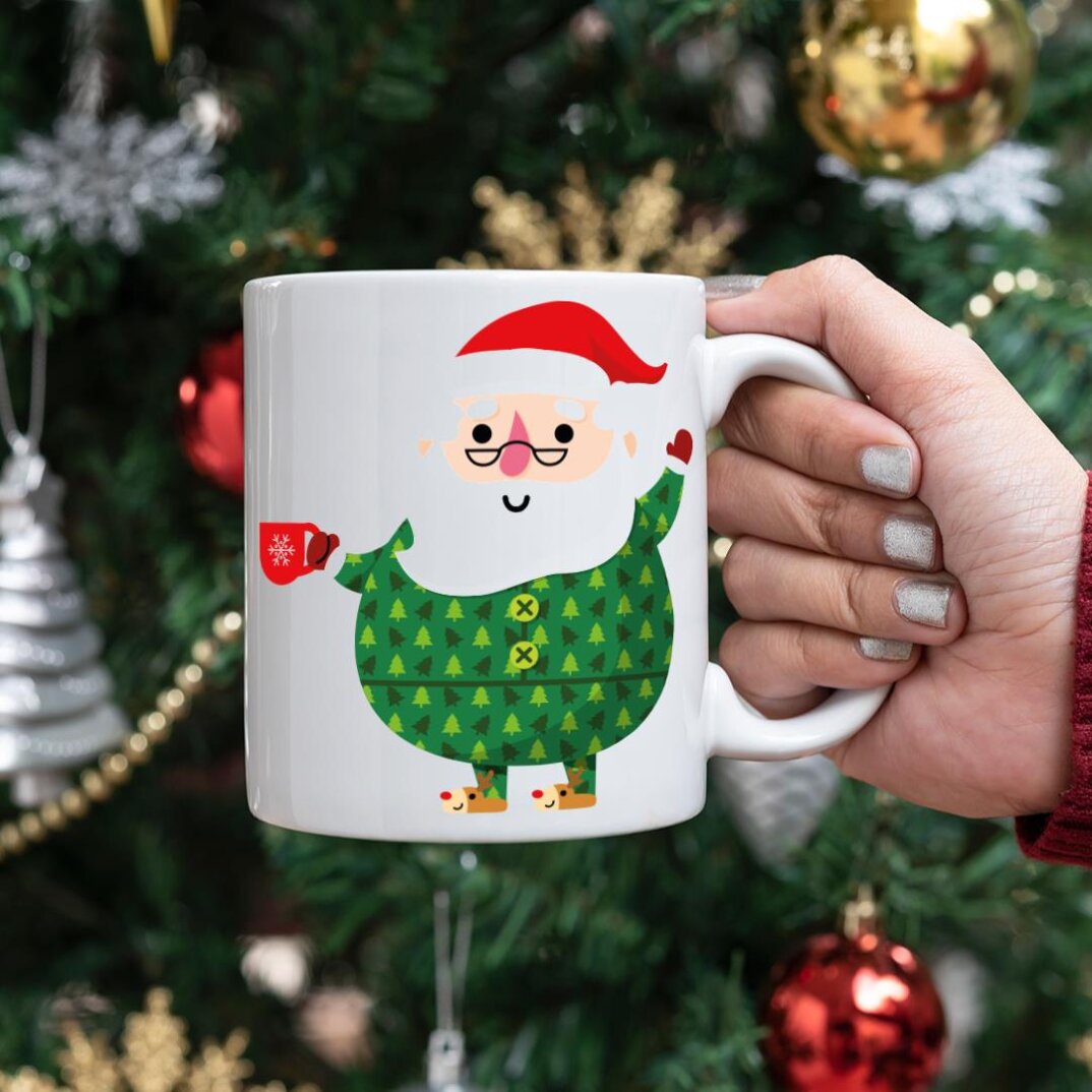 Pijamalı Noel Baba Baskılı Kupa Bardak Yılbaşı Hediyesi - 1