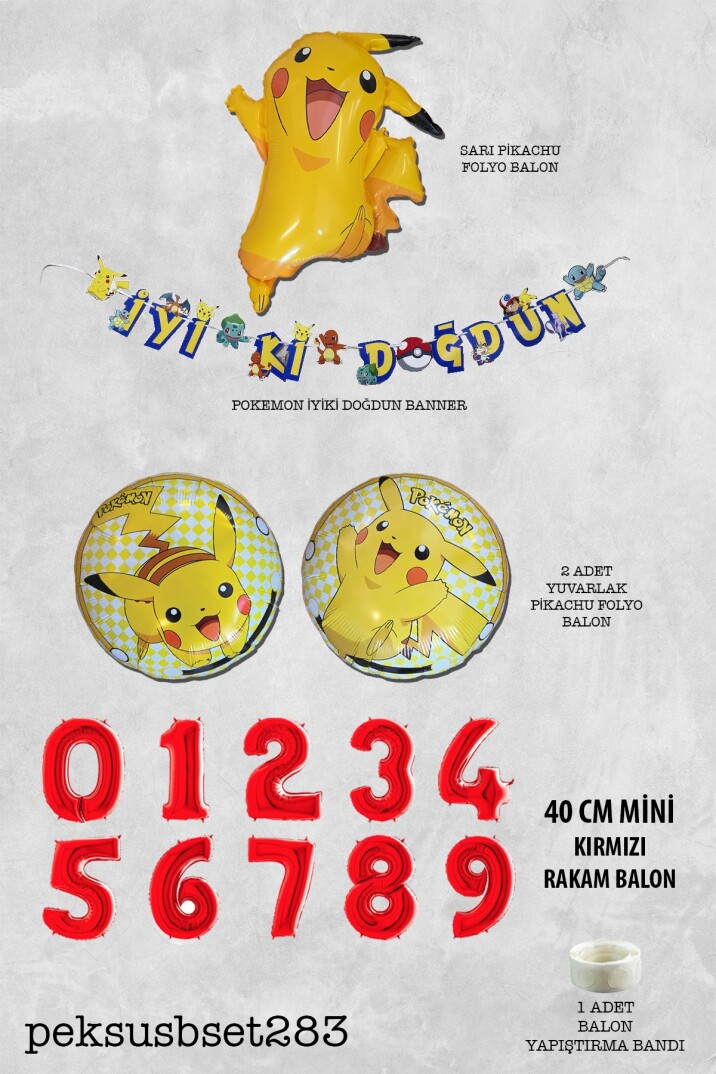 Pikachu Konsept Balon Seti Yuvarlak Balon ve Bannerlı Pokemon Tema Doğum Günü Set283 - 10