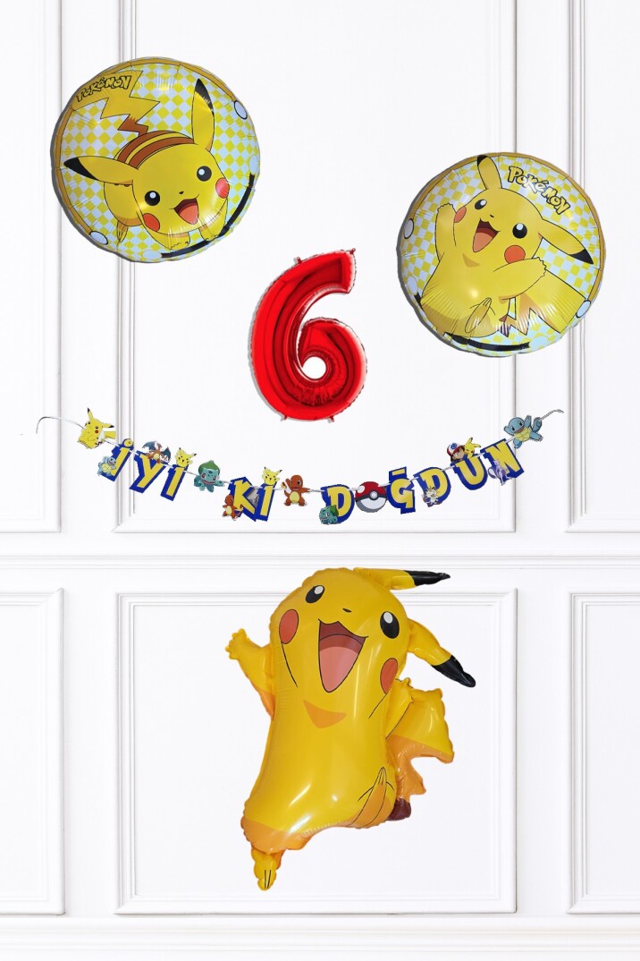 Pikachu Konsept Balon Seti Yuvarlak Balon ve Bannerlı Pokemon Tema Doğum Günü Set283 - 11