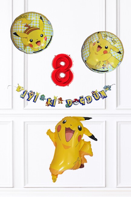 Pikachu Konsept Balon Seti Yuvarlak Balon ve Bannerlı Pokemon Tema Doğum Günü Set283 - 15