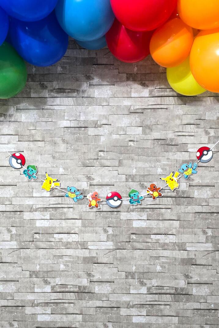 Pokemon Konsept Banner Pokemon Tema Doğum Günü Süsleri - 1