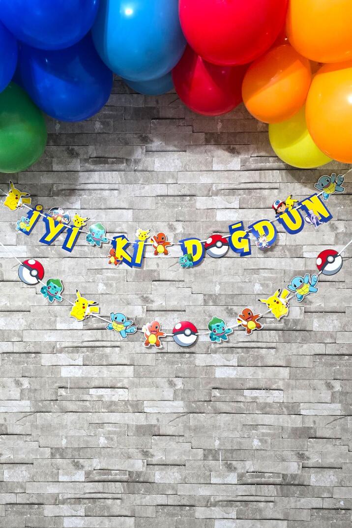 Pokemon Konsept Doğum Günü Balon Zinciri Seti 2 Bannerlı Doğum Günü Seti - 4