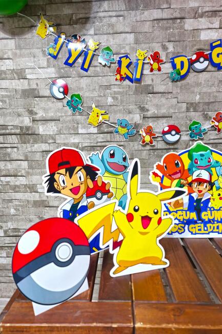 Pokemon Konsept Doğum Günü Balon Zinciri Seti Masa Üstü Pano ve Bannerlı Doğum Günü Süsleme Seti - 3