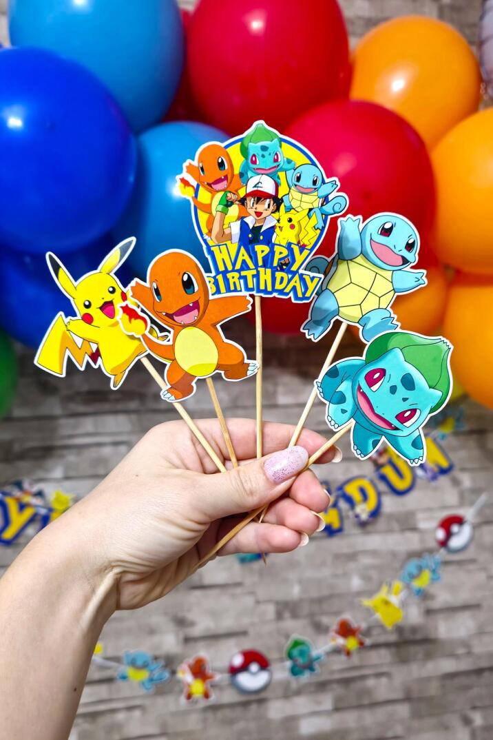 Pokemon Konsept Kürdan Süsleri Cupcake Süsleri Lüks Büyük Boy 10lu Paket - 1