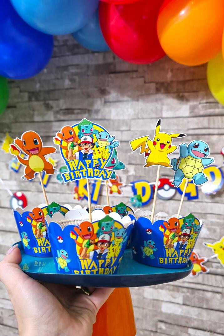 Pokemon Konsept Kürdan Süsleri Cupcake Süsleri Lüks Büyük Boy 10lu Paket - 3
