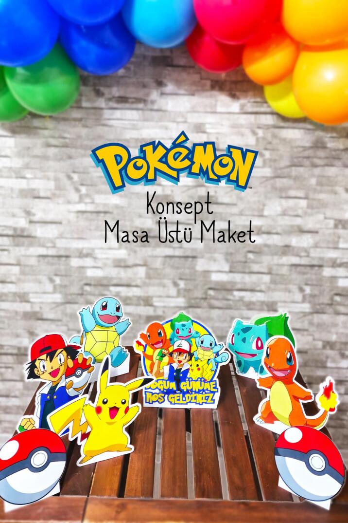 Pokemon Tema Doğum Günü Ayaklı Pano Seti Doğum Günü Masa Üstü Panolar - 1