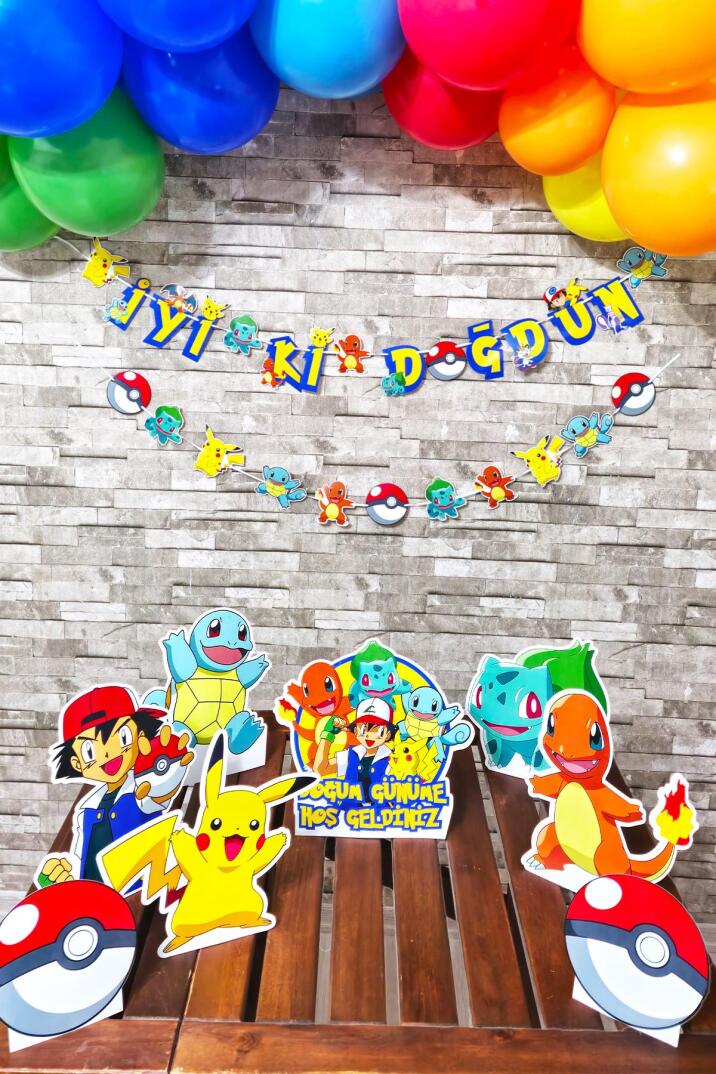 Pokemon Tema Doğum Günü Ayaklı Pano Seti Doğum Günü Masa Üstü Panolar - 2