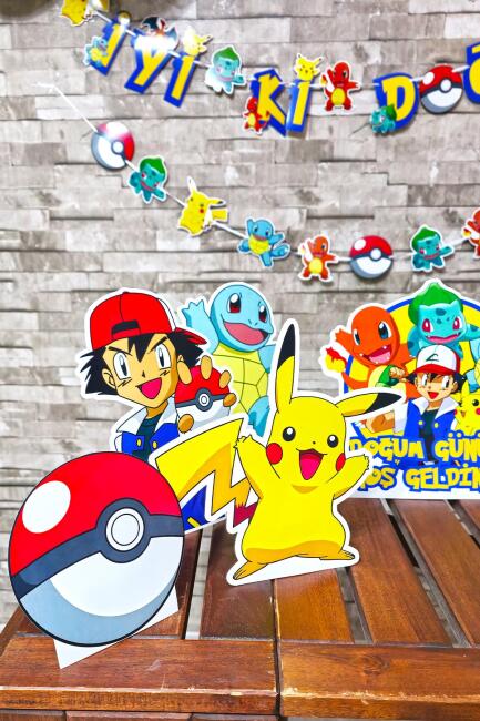 Pokemon Tema Doğum Günü Ayaklı Pano Seti Doğum Günü Masa Üstü Panolar - 3