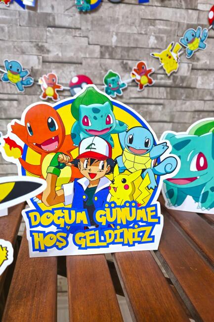 Pokemon Tema Doğum Günü Ayaklı Pano Seti Doğum Günü Masa Üstü Panolar - 5