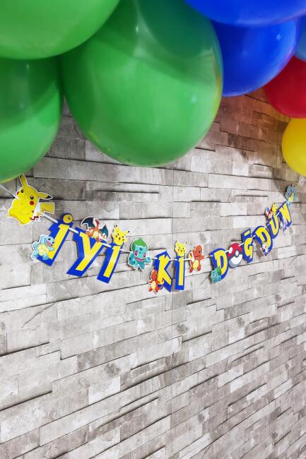 Pokemon Tema Doğum Günü İyi Ki Doğdun Banner Kalın Kart Uzun Banner  - 3