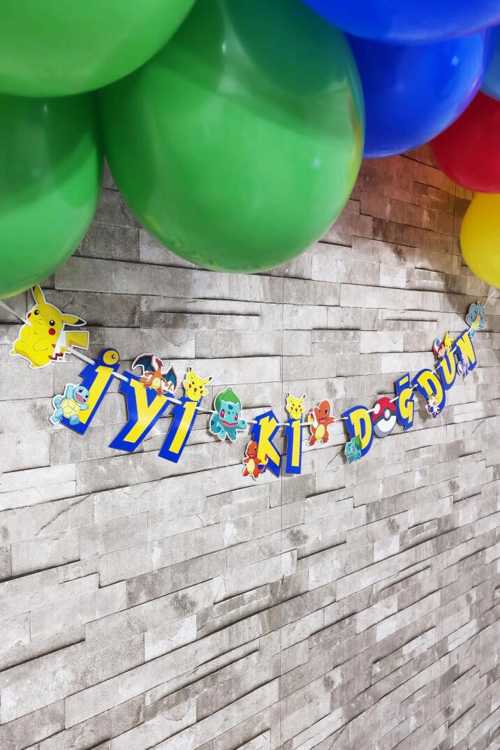 Pokemon Tema Doğum Günü İyi Ki Doğdun Banner Kalın Kart Uzun Banner  - 3