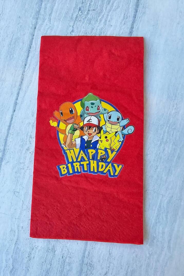 Pokemon Tema Doğum Günü Peçetesi Pokemon Baskılı Peçete - Kırmızı Peçete 12li Paket - 1