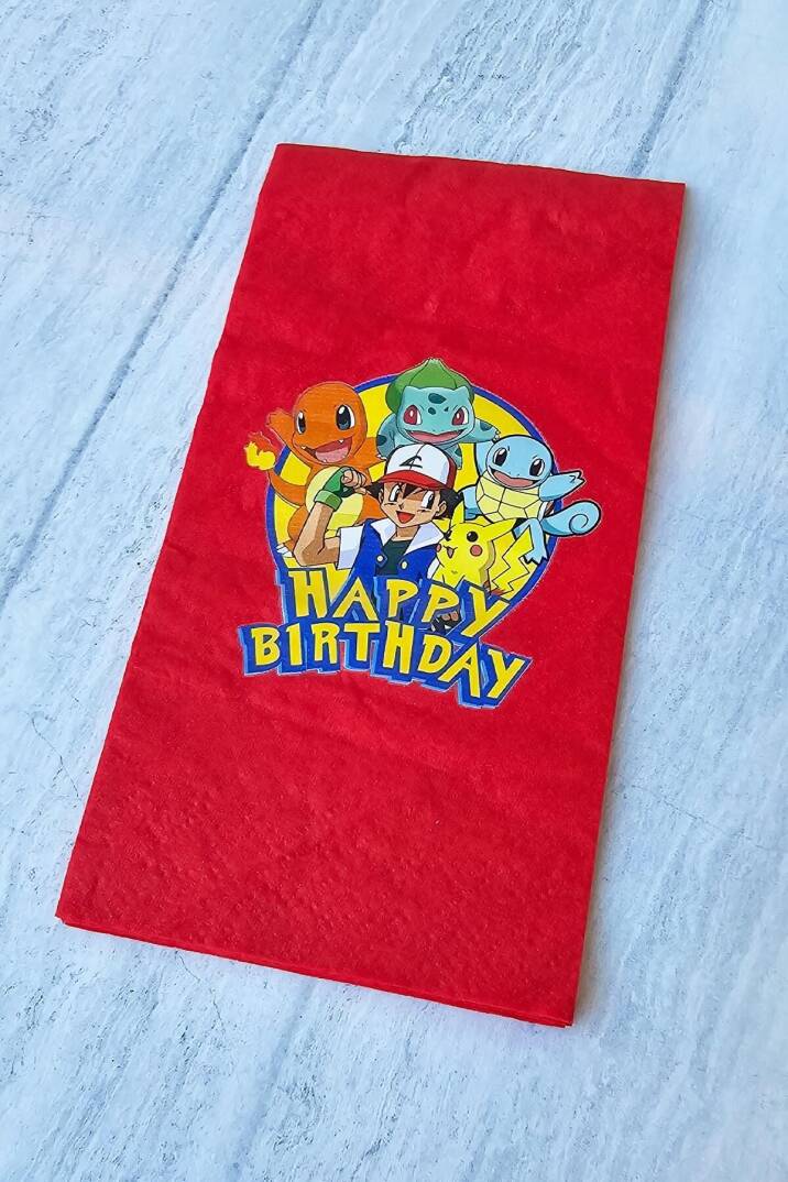 Pokemon Tema Doğum Günü Peçetesi Pokemon Baskılı Peçete - Kırmızı Peçete 12li Paket - 2