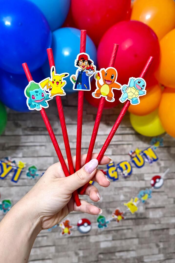 Pokemon Tema Pipet Süsleri 10lu Lüks Pipet Paketi - 1
