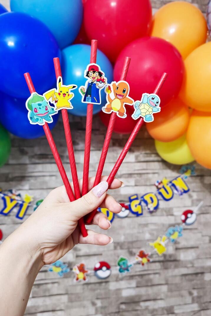 Pokemon Tema Pipet Süsleri 10lu Lüks Pipet Paketi - 2