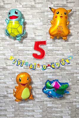 Pokemon Temalı Doğum Günü Parti Seti Pakemon Figürleri Balonlu Yaş Doğum Günü Rakam Balonlu Set - 6