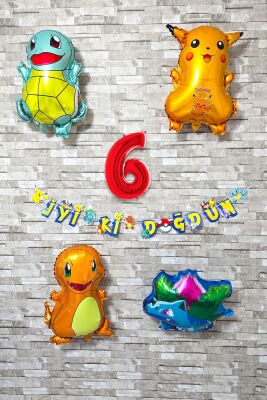 Pokemon Temalı Doğum Günü Parti Seti Pakemon Figürleri Balonlu Yaş Doğum Günü Rakam Balonlu Set - 7