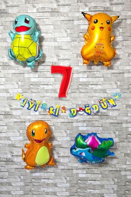 Pokemon Temalı Doğum Günü Parti Seti Pakemon Figürleri Balonlu Yaş Doğum Günü Rakam Balonlu Set - 8