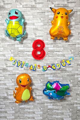 Pokemon Temalı Doğum Günü Parti Seti Pakemon Figürleri Balonlu Yaş Doğum Günü Rakam Balonlu Set - 9