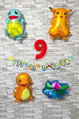 Pokemon Temalı Doğum Günü Parti Seti Pakemon Figürleri Balonlu Yaş Doğum Günü Rakam Balonlu Set - 10