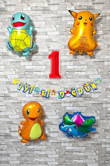 Pokemon Temalı Doğum Günü Parti Seti Pakemon Figürleri Balonlu Yaş Doğum Günü Rakam Balonlu Set - 1