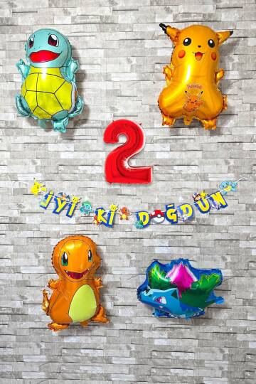 Pokemon Temalı Doğum Günü Parti Seti Pakemon Figürleri Balonlu Yaş Doğum Günü Rakam Balonlu Set - 3