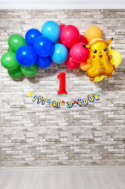 Pokemon Temalı Doğum Günü Parti Seti Yaş Balonlu Bannerlı Pokemon Doğum Günü Süsleme Seti