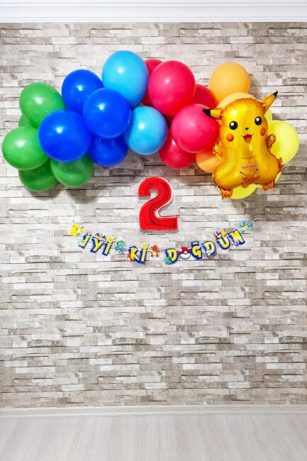 Pokemon Temalı Doğum Günü Parti Seti Yaş Balonlu Bannerlı Pokemon Doğum Günü Süsleme Seti - 2