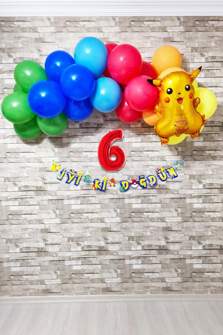 Pokemon Temalı Doğum Günü Parti Seti Yaş Balonlu Bannerlı Pokemon Doğum Günü Süsleme Seti - 6