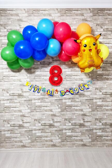 Pokemon Temalı Doğum Günü Parti Seti Yaş Balonlu Bannerlı Pokemon Doğum Günü Süsleme Seti - 8
