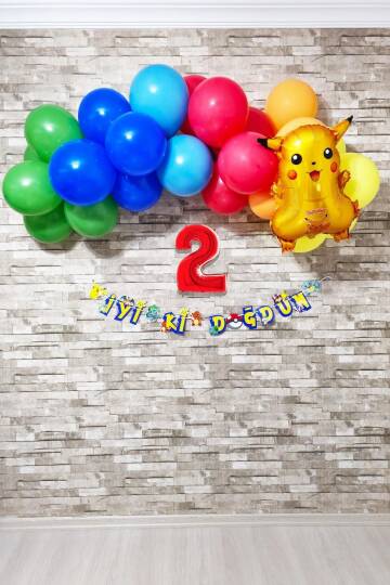 Pokemon Temalı Doğum Günü Parti Seti Yaş Balonlu Bannerlı Pokemon Doğum Günü Süsleme Seti - 3