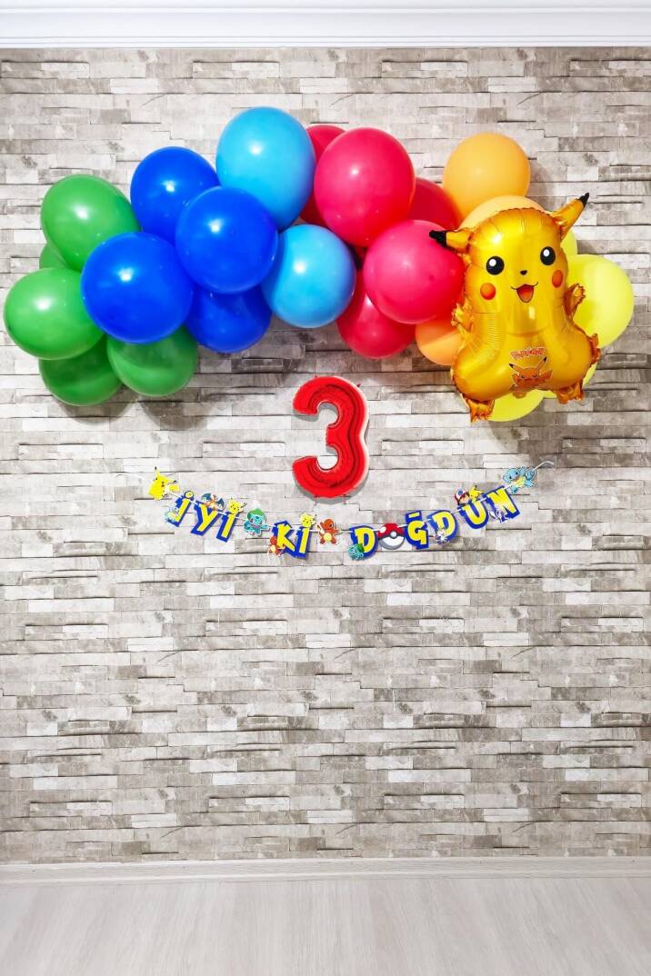 Pokemon Temalı Doğum Günü Parti Seti Yaş Balonlu Bannerlı Pokemon Doğum Günü Süsleme Seti - 4