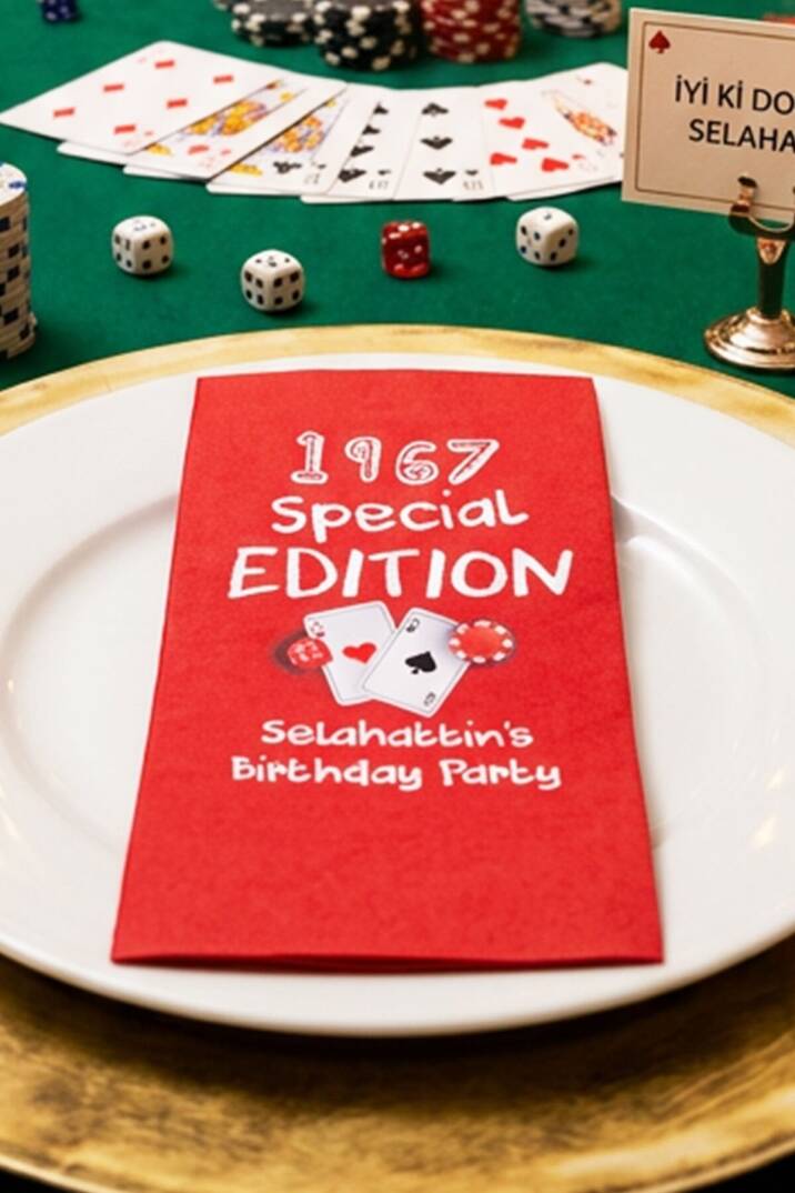 Poker Konsept Kırmızı Baskılı Peçete - 2