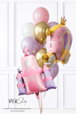 Prenses Balon Seti Prenses Şato, Prenses Arabası ve Balon Demeti Prenses Tema Balon Süsleme Seti - 1