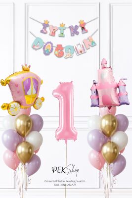 Prenses Konsept Doğum Günü Bannerlı Folyo Balonlu Balon Zinciri Seti - 1