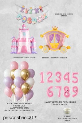 Prenses Konsept Doğum Günü Bannerlı Folyo Balonlu Balon Zinciri Seti - 2