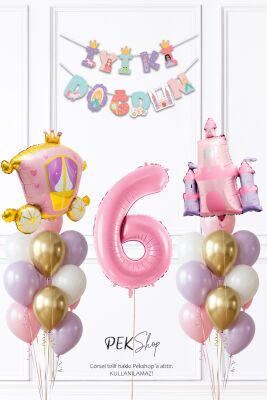 Prenses Konsept Doğum Günü Bannerlı Folyo Balonlu Balon Zinciri Seti - 9