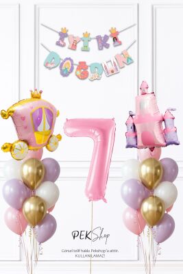 Prenses Konsept Doğum Günü Bannerlı Folyo Balonlu Balon Zinciri Seti - 10